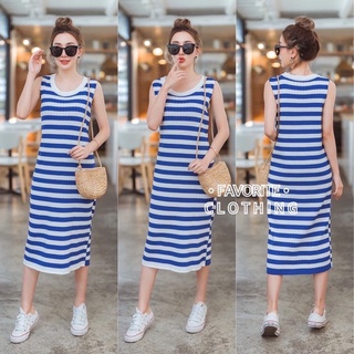 🌈🌿🌼🌸🌺💙🇰🇷 Stripe Knit Bodycon Maxi Dress