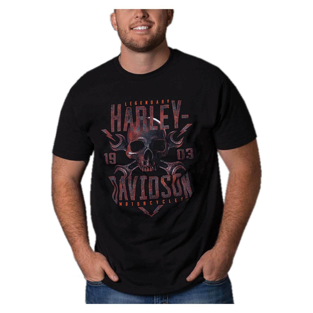T-shirt  ขายดี เสื้อยืดแขนสั้น คอกลม พิมพ์ลาย Harley-Davidson สีดํา สําหรับผู้ชาย LOjjcc90PDlhhj08S-5XL
