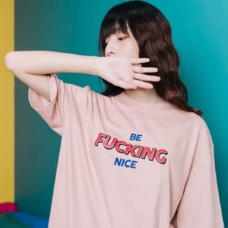 🔥BE FUCKING NICE👅 oversize ทรงไหล่ตก สีชมพูกะปิเกาหลีๆ ผ้า cotton 100% ใส่สบายไม่ร้อน