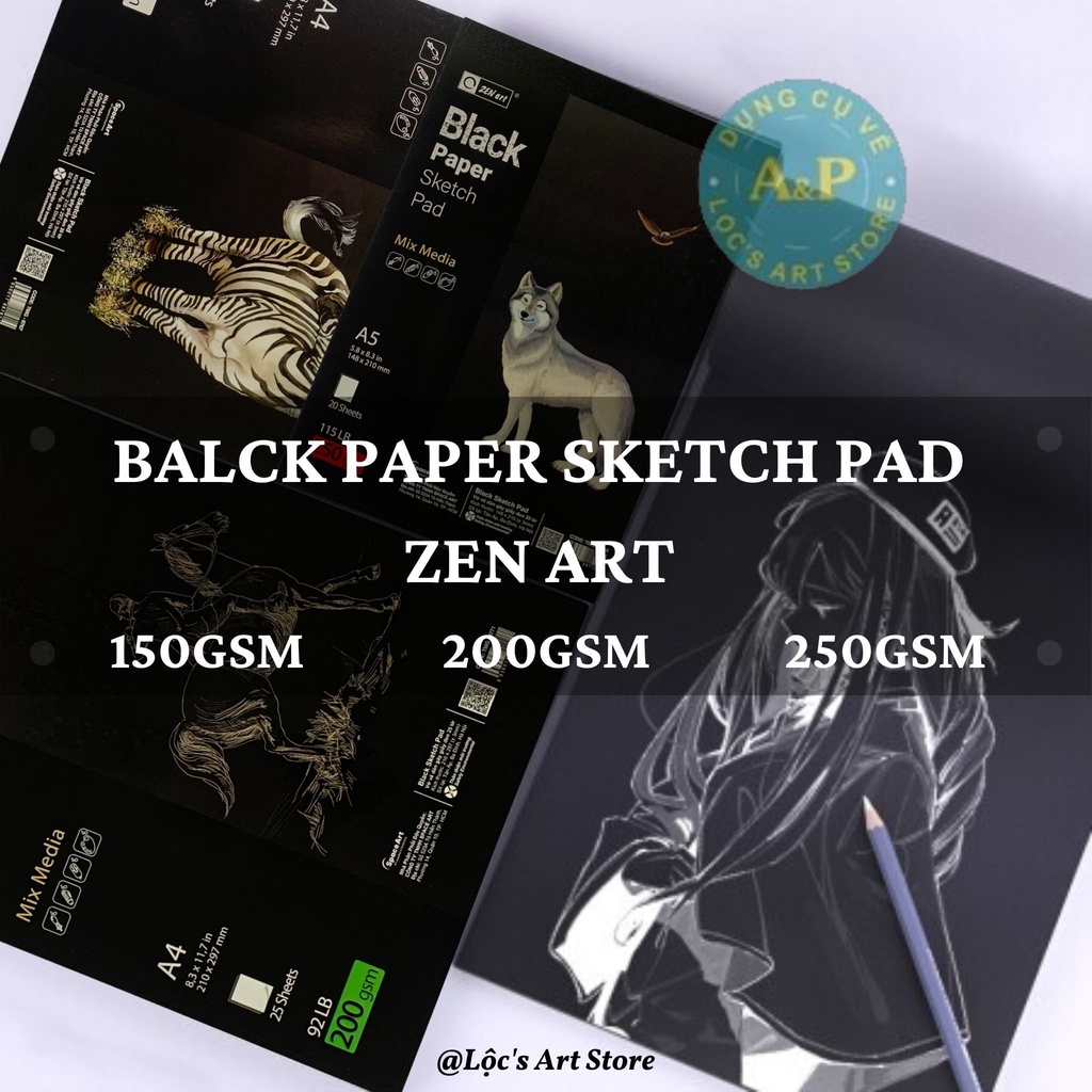 [Loc 'S Art Store ] ZEN ART Black Paper Sketch Pad ZEN ART Black Paper Drawing Book ( ขนาด