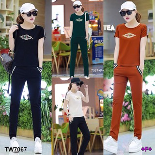 (7067) Set 2 ชิ้น เสื้อแขนสั้นแต่งแถบ