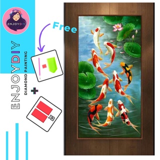 ครอสติสคริสตัล 5d diy diamond painting แบบเม็ด ลาย ปลาคาร์ปลำธาร ติดเต็ม เม็ดกลม Enjoy DIY พร้อมส่งจากไทย