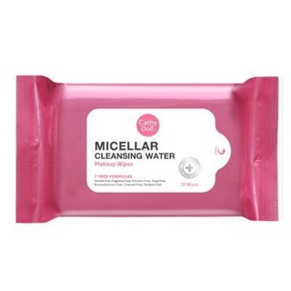 ทิชชู่เปียก ซองชมพู ** แผ่นเช็ดเครื่องสำอางสูตรน้ำ 30 แผ่น Micellar Cleansing Water Make Up Wipes เคที่ดอลล์ Cathy Doll