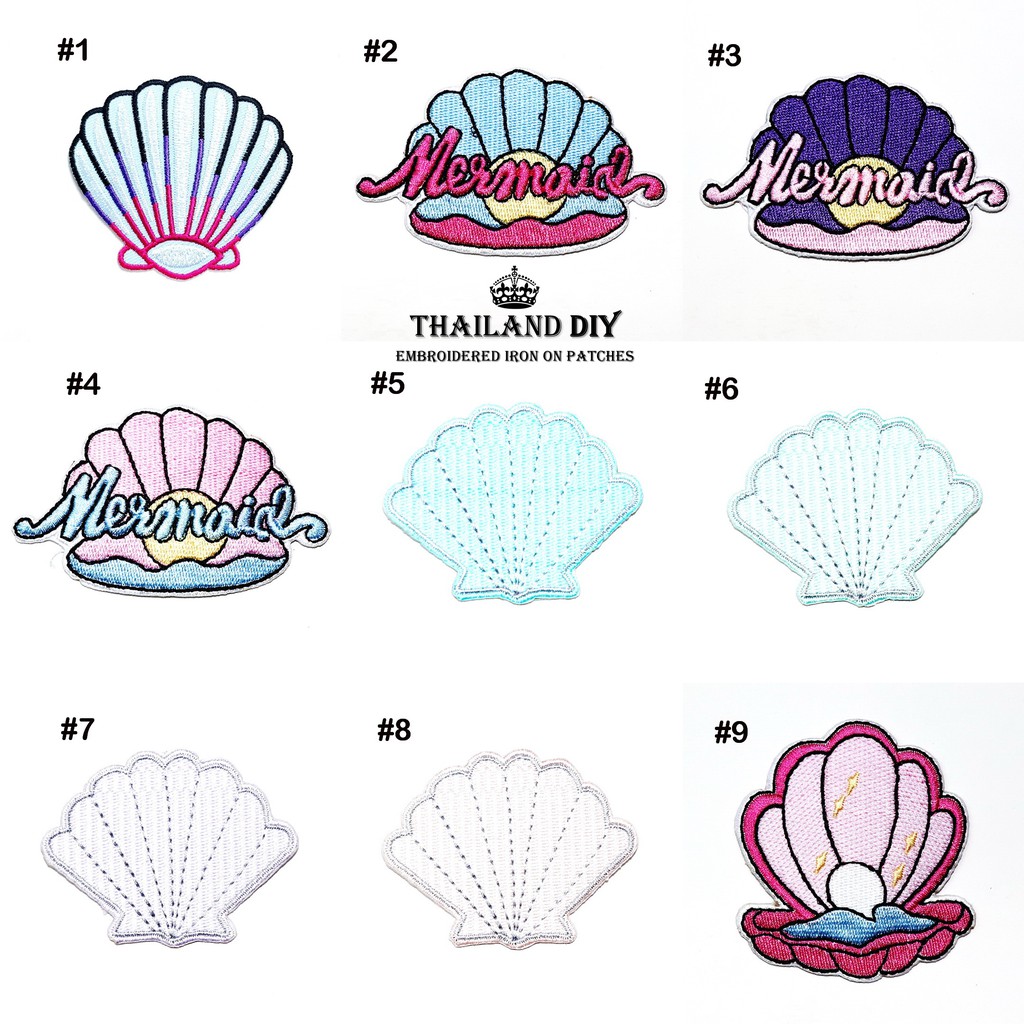 ตัวรีดติดเสื้อ ลายเปลือกหอย น่ารัก ไข่มุก ทะเล Seashell Pearl Patch งานปัก DIY งานฝีมือ ตัวรีด อาร์ม