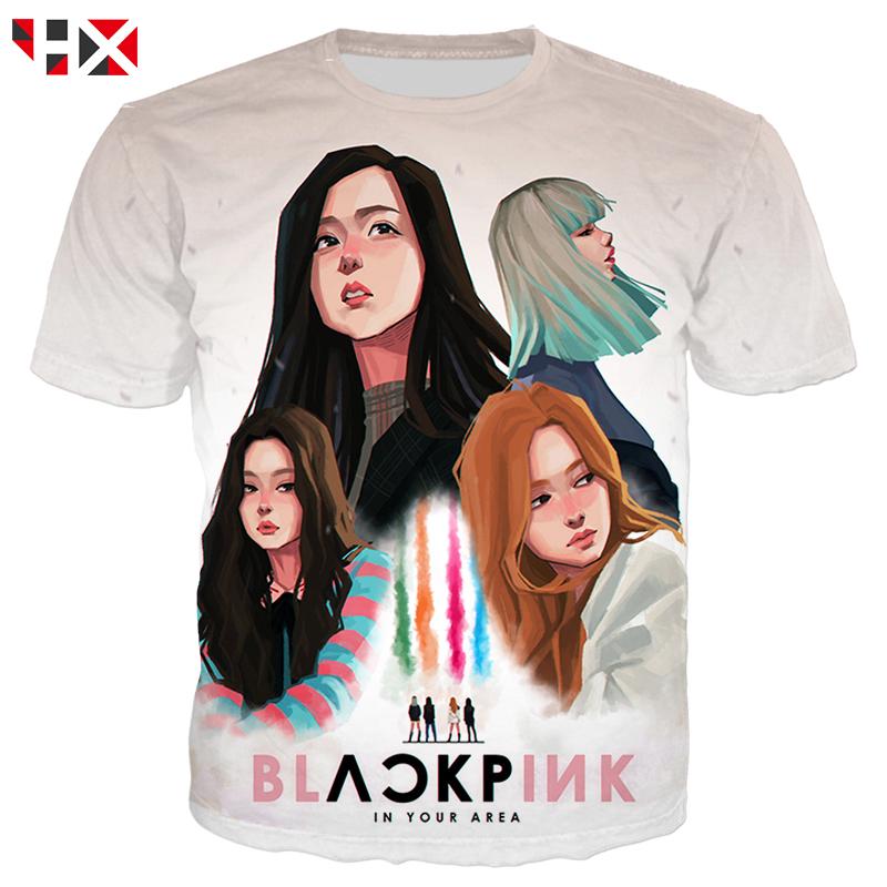 HX 3D Print Korea Blackpink Singer เสื้อยืดผู้ชาย Casual Style Short Sleeves Top เสื้อยืดลายทาง