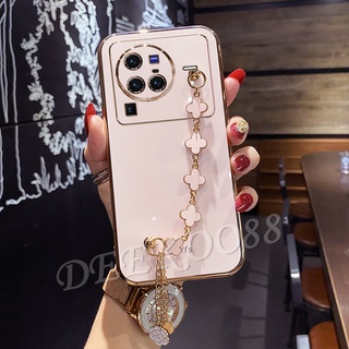 เคสป้องกันโทรศัพท์มือถือ วีโว่ VIVO X80 / X80 Pro / X70 / X70 Pro 5G Straight Edge TPU Softcase Handphone Casing with Lovely Leaf Chain All-Pack Phone Cell Case Protection Back Cover VIVOX80 X80Pro