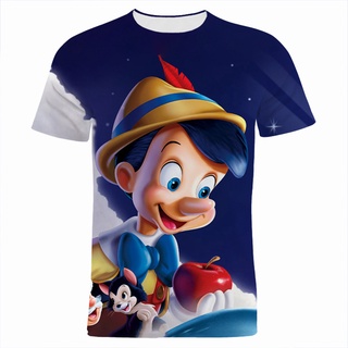 เสื้อยืดแขนสั้นลําลอง พิมพ์ลาย Pinocchio 3 มิติ สําหรับผู้ชาย และผู้หญิง