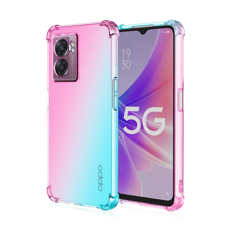 Oppo A77 5G A96 A76 A95 4G ป้องกันการหล่น สีรุ้ง 2 สี TPU เคสใส นิ่ม เคสไล่ระดับอากาศ เคสกันกระแทก