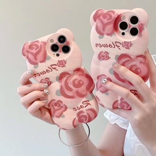 ✨ส่งเชือกเส้นเล็ก✨เคสไอโฟน14 Pro Max 13 12 11 เคส for iPhone 14พลัส หมี ดอกไม้ พกง่ายๆ การป้องกันการตก Case