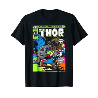 เสื้อยืดผ้าฝ้ายพิมพ์ลายเสื้อยืด พิมพ์ลายการ์ตูนโปสเตอร์ Thor สีนีออน สไตล์เรโทร