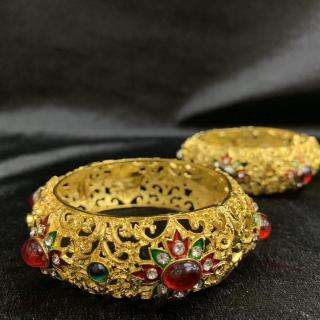 Vintage Jewelry ชุดไทยเครื่องประดับเพชรทองกำไลข้อมือคู่Gold Bracelet