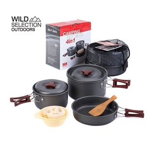 Naturehike Thailand หม้อหุงข้าวเดินป่า Set 4 in 1  NH15T203-G NH2-3 people camping cookware