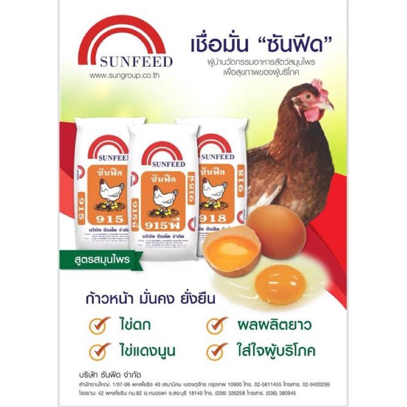 อาหารไก่ไข่ ซันฟีด 915 พี แบ่งขาย 1 กิโลกรัม