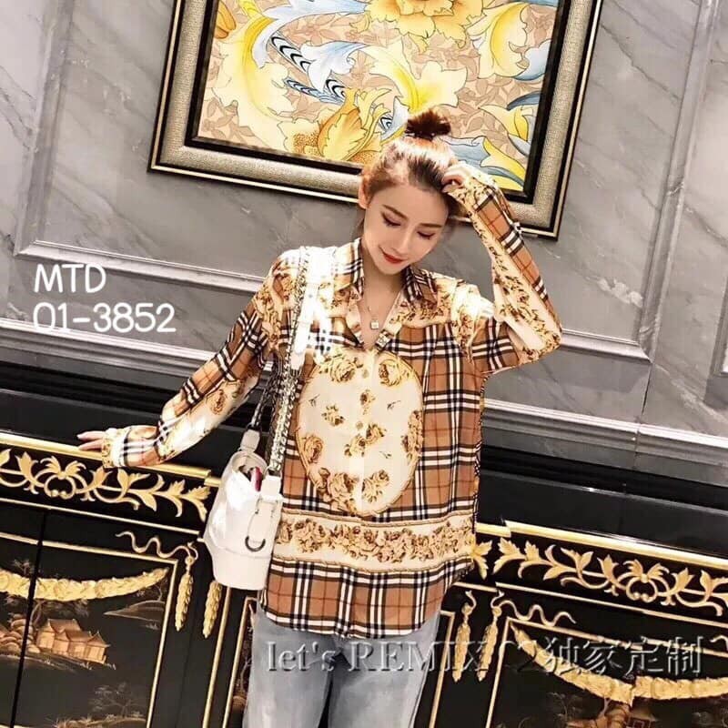 เชิ้ตแขนยาว คอปก ลายกราฟฟิก MTD 01-3852 สีน้ำตาล