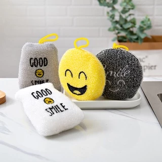 Dear Home (เซท4ชิ้น) ฟองน้ำล้างจาน​ ฟองน้ำพร้อมใยขัด ฟองน้ำล้างจานการ์ตูนยิ้ม ทำความสะอาดล้างจาน