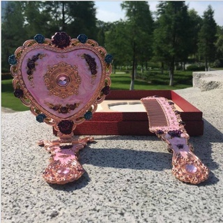 Makeup Mirror European -style heart -type suit retro metal folding princess mirror