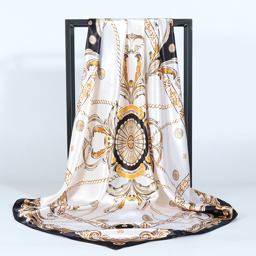 Parsimonous พิมพ์ผ้าพันคอสแควร์ผู้หญิง 90 ซม.(35.4 นิ้ว) ซาตินสแควร์ Hijab แฟชั่นผ้าคลุมไหล่ WJ1003-