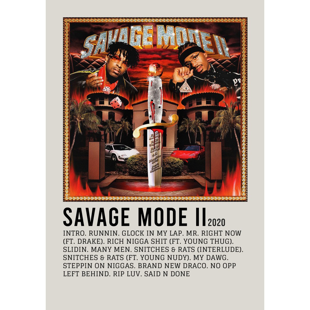 Aesthetic Poster Wall SAVAGE MODE II อัลบั้มโดย 21 savage อันโด่งดัง