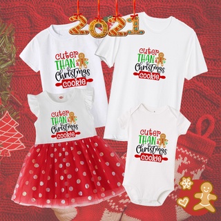 Cuter Than A Christmas Cookie Baby cotton romper dress adult Tshirts Cute Christmas Party family matching Outfit 471