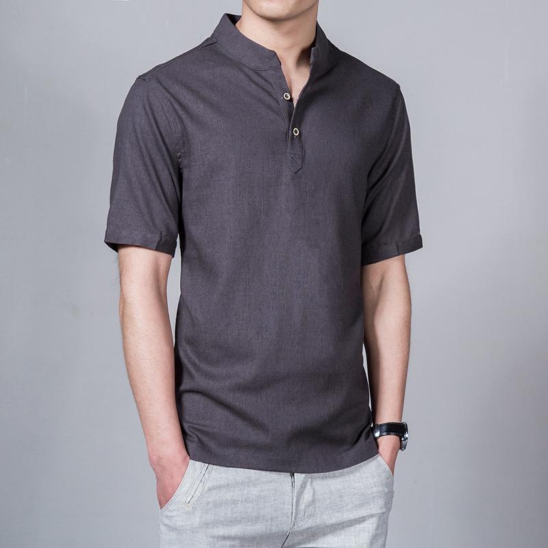 เสื้อเชิ้ตโปโล แขนสั้น คอวี สีพื้น แฟชั่นฤดูร้อน สําหรับผู้ชาย (M-5XL)