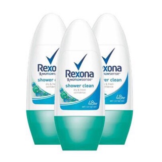 เรโซน่า โรลออน ชาวเวอร์คลีน สีเขียวฟ้า ขนาด50มลต่อขวด แพ็คละ3ขวด++Rexona Shower Clean 50ml/bottle 3 bottle/pack++