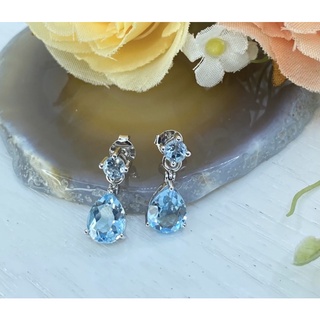 ต่างหูเงินแท้ พลอยแท้ Sky Blue Topaz