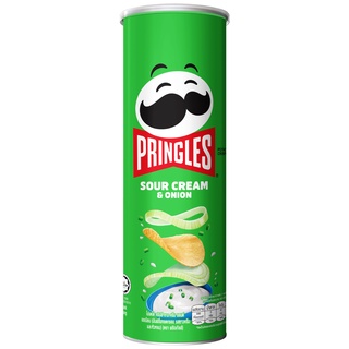 Pringles Potato Crisps Sour cream &amp; Onion 107g พริงเกิลส์ รสซาวครีมและหัวหอม กรอบ 107กรัม