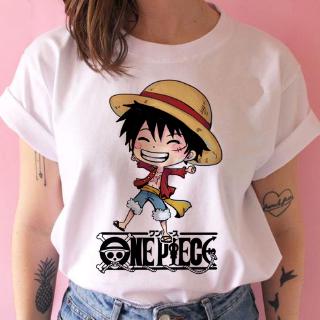 เสื้อยืด คอกลม แขนสั้น ลายการ์ตูนอะนิเมะ One Piece Luffy Zoro สีขาว สำหรับผู้หญิง