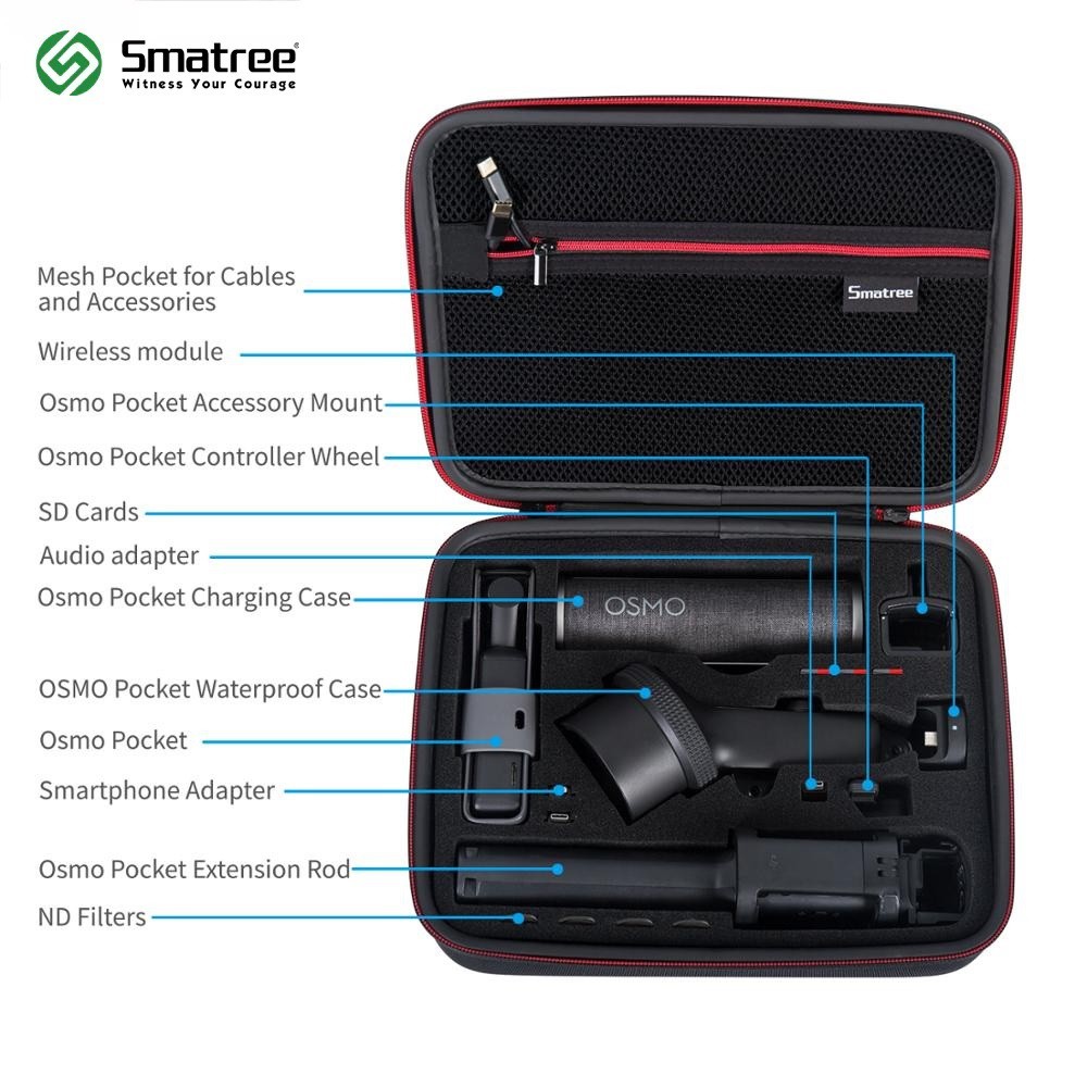Smatree กระเป๋าเก็บอุปกรณ์เสริม สายคล้องไหล่ D400P สําหรับ DJI OSMO POCKET 1 2