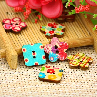 💫【NT】100 Pcs Colorful Wooden Flower Square 2 Holes Sewing Buttons Scrapbooking DIY