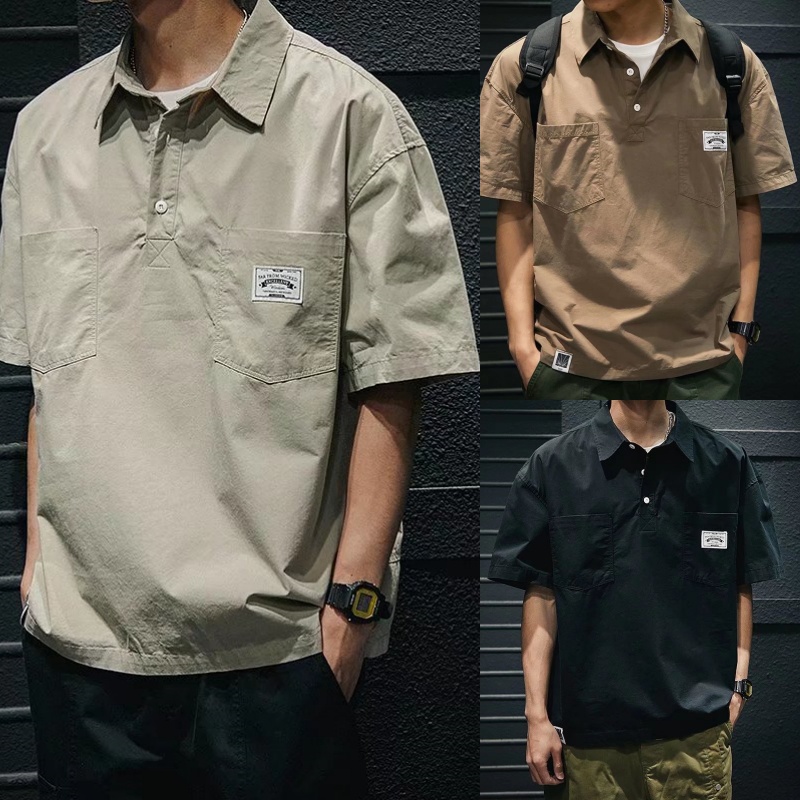 เสื้อโปโลผู้ชาย แขนสั้น คอปกโปโล มีกระเป๋า เสื้อเชิ้ตเกาหลีแขนสั้น ผ้านิ่มใส่สบาย แฟชั่นฤดูร้อน M L XL XXL
