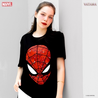 VATANA - เสื้อยืดคอกลม สีดำ พิมพ์ลาย Spideys Face | Glow in the dark