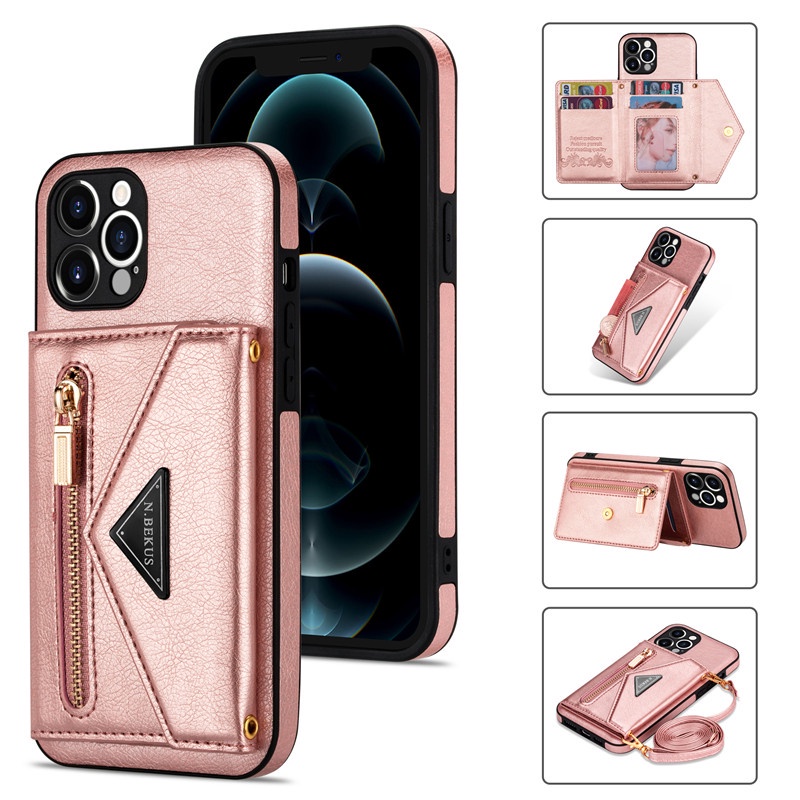 ▦✷Leather Case Apple Phone Case IPhone 11 12 Mini Pro Max Skin Feel Fashion Card Holder Card Wallet