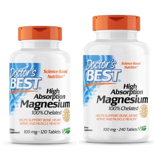 Doctors Best, High Absorption Magnesium 100% Chelated with Albion Minerals, 100 mg, 120; 240 Tablets