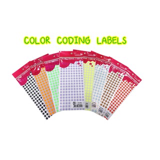 Color Coding Labels สติกเกอร์มาร์กกิ้งสีสะท้อนแสง ดวงกลม 8 mm. 1ซอง 8 แผ่นๆล่ะ 180ดวง (1440 ดวง)