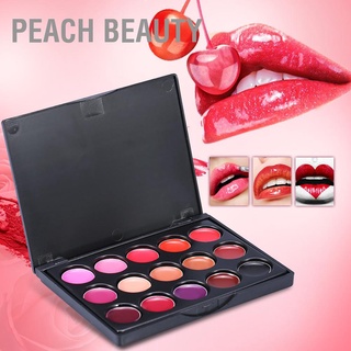 Peach Beauty พาเลทลิปสติกลิปกลอสลิปกลอส 15 สีติดทนนาน