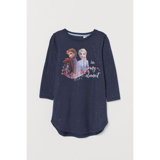 H&amp;M ชุดนอน เดรสเด็กผู้หญิง แขนยาว สีน้ำเงินเข้ม ลาย FROZEN ANNA ELSA in my element