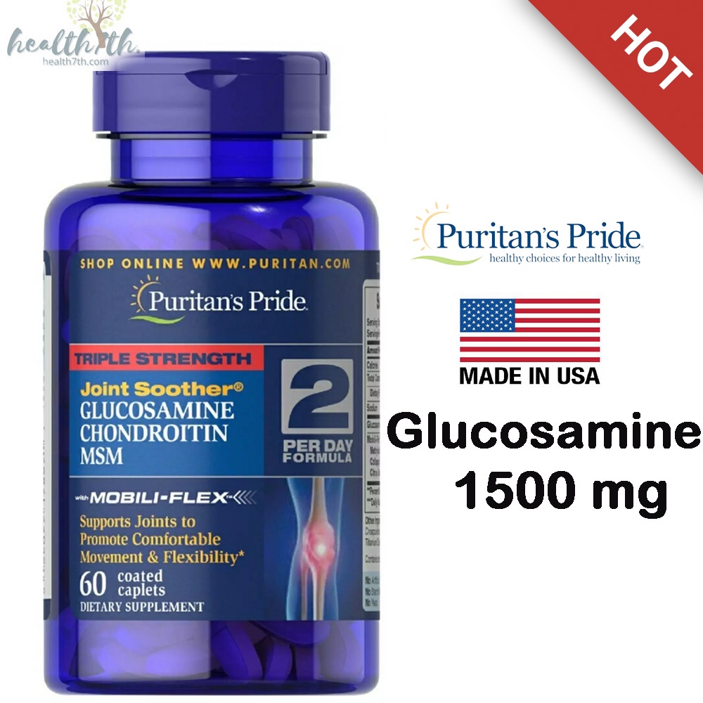 Puritan's Pride Glucosamine, Chondroitin & Pur Joint Soother® 1500mg 60 caplets ดูแลไข ข้อกระดูกอ่อน