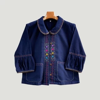 เสื้อคอบัวผู้หญิง คอบัวแขนกระดิ่ง ผ้าฝ้ายนุ่มมือปักมือเจ็ดสี งานเย็บดีสวยน่ารักไม่เหมือนใคร ใส่ทำงานใส่เที่ยวได้ทุกโอกาส
