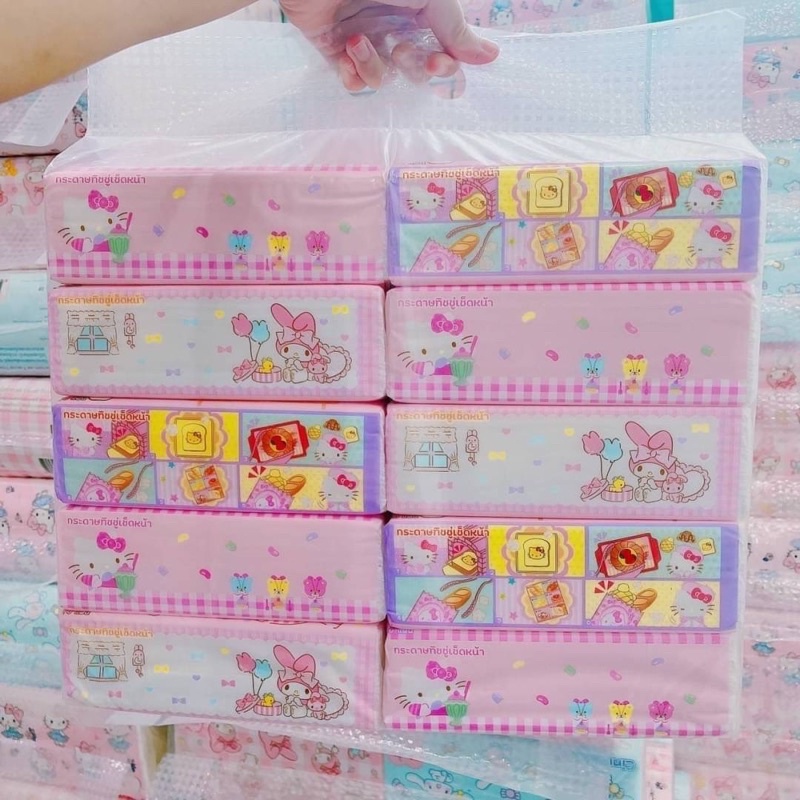 ทิชชู่ลายหนานุ่ม Sanrio(1เเพ็คมี10ห่อ)  กระดาษทิชชู่ Supsoft ทิชชู่ หนา3ชั้น ขายยกเเพ็ค กระดาษเช็คหน