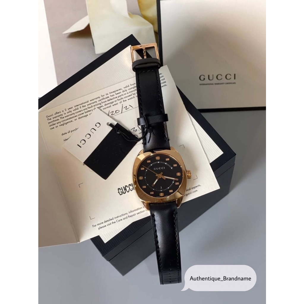 New Gucci Watch หน้าปัดดำ ขอบโรสโกลด์