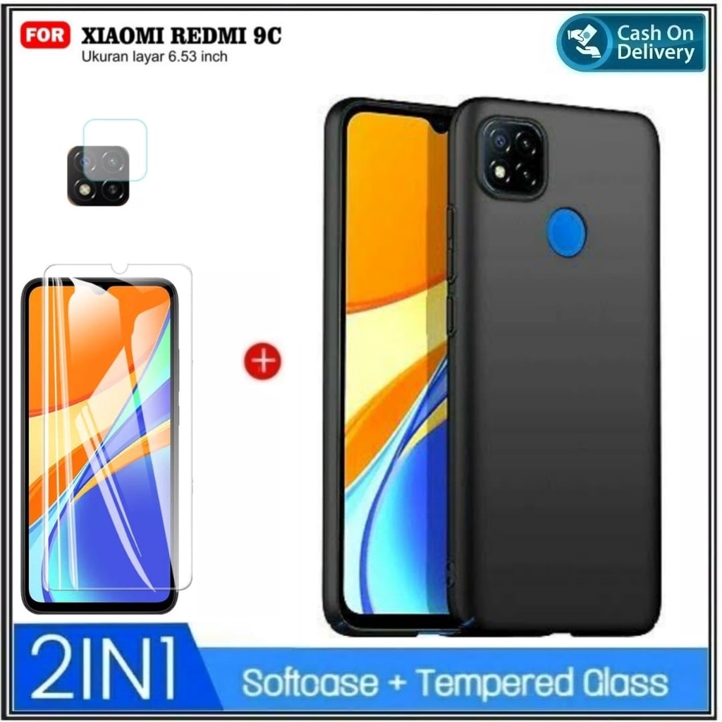 Riyanali_Shop 3IN1 PACKAGE Case Xiaomi Redmi 9C / 10C / 10A / 10 5G / 9 / 9A / 9T Soft Case Black Ma