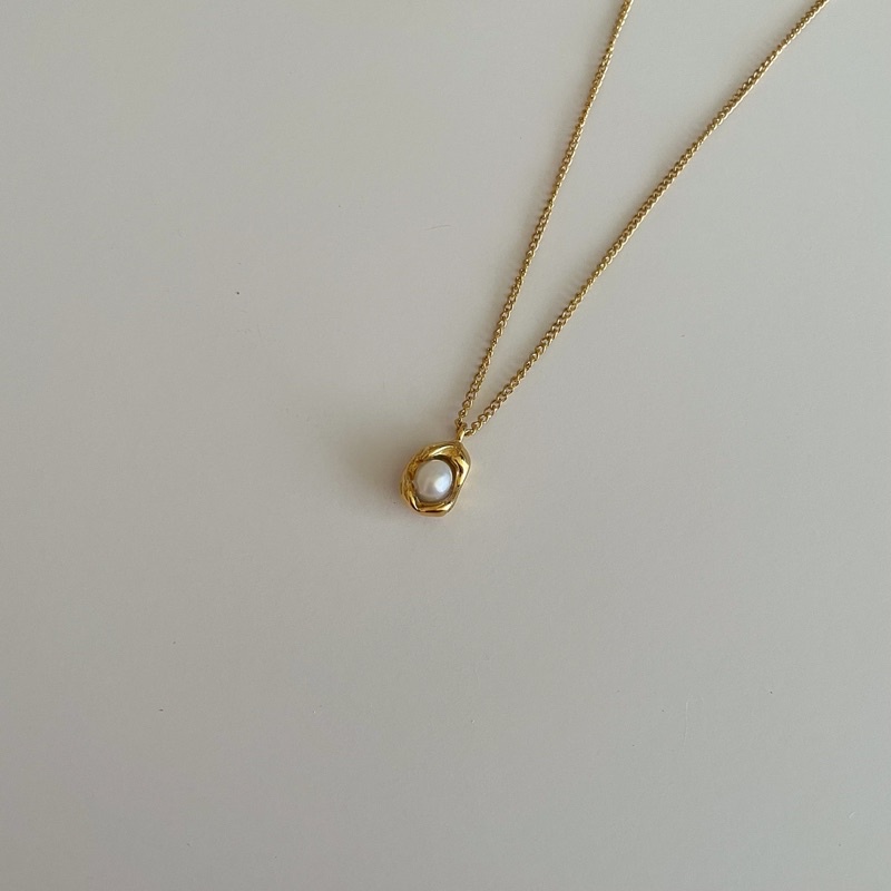 shellandgold - สร้อยคอสแตนเลสจี้ไข่มุกน้ำจืดแท้