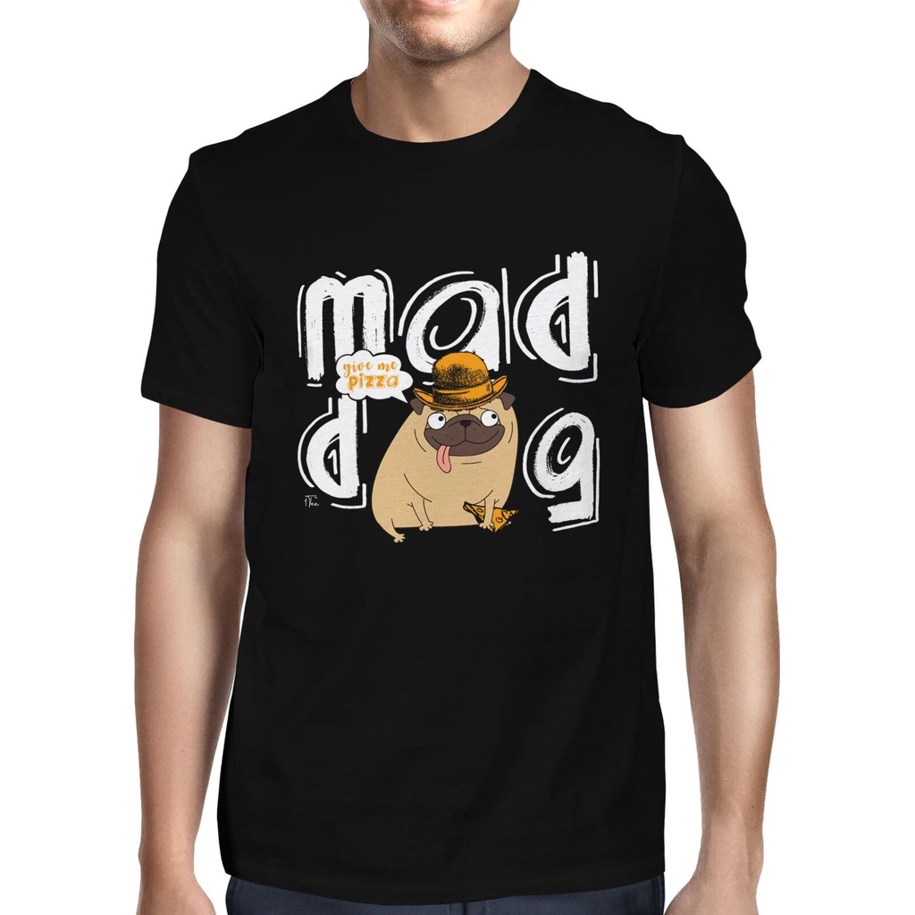 เสื้อยืด พิมพ์ลายพิซซ่า Mad Pug Dog Inspire Diy สําหรับผู้ชาย