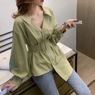 Sale เสื้อเชิ้ตแขนยาว+เข็มขัด