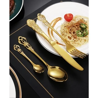 ช้อนส้อมสเตนเลส สไตล์ยุโรป เรโทร ของใช้บนโต๊ะอาหาร สําหรับสเต็ก กาแฟ