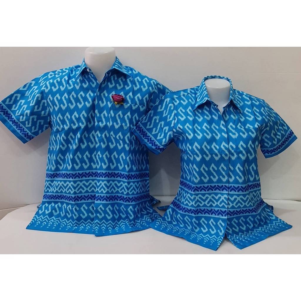 เสื้ออัดกาวลายไทย คอเชิ้ต - สีฟ้าลายมัดหมี่ 2 ผู้ชาย/ผู้หญิง | Shopee  Thailand