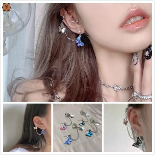 Cod In Stock New Attractive Color Butterfly Pendant Chain Ear Bone Clip Earrings Girl Accessories