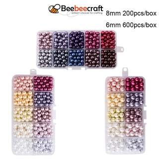 Ready Stock 1 Box Glass Pearl Round Beads Assortment 8mm 6mm Multicolor for Jewelry Making