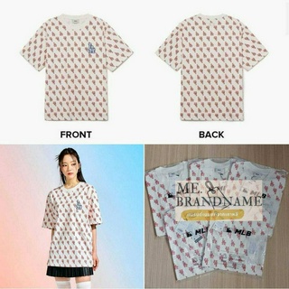 ของแท้ 💯% MLB Classic Monogram pattern print T-Shirt เสื้อยืดสีขาวครีม logo LA  ⚪️🍑